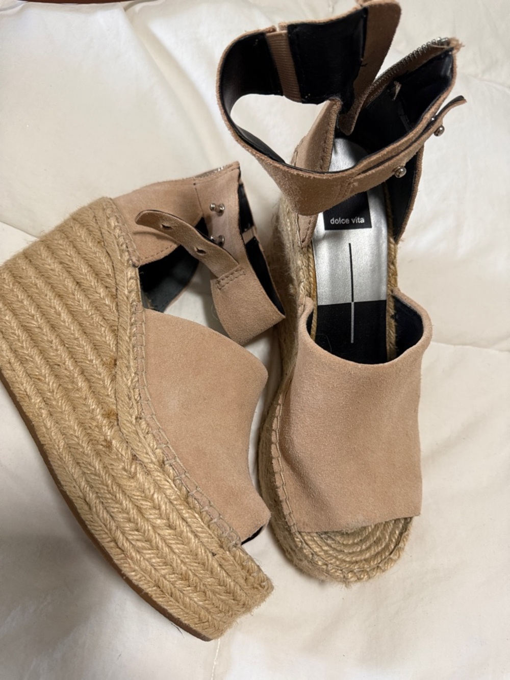 Dolce Vita Taupe Suede Espadrille Platform Wedge Sandals